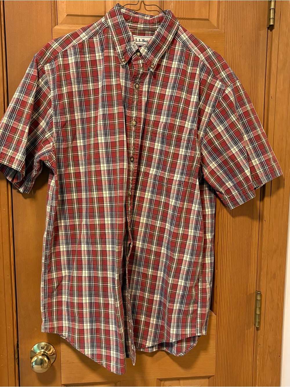 Vintage Men’s LL Bean Tartan Plaid 100% Cotton Short Sleeve Button Down Shirt; M